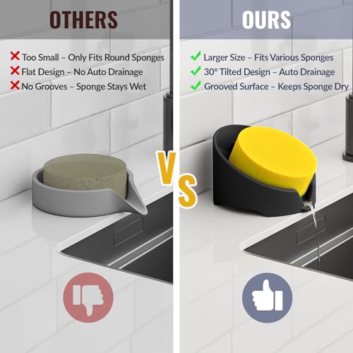 NiHome Black Silicone Sponge Holder for Kitchen Sink - Drains Water