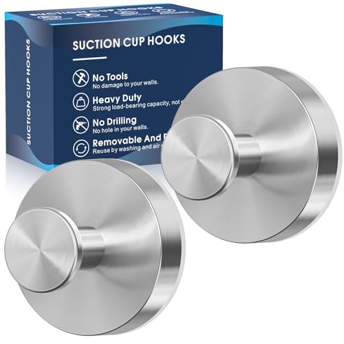 MOTAIPEAK Suction Cup Shower Hooks, Stainless Steel Towel Hooks - 2 Pack