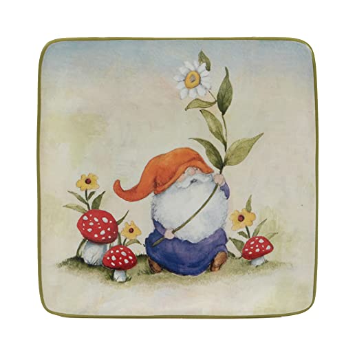 Certified International Garden Gnomes 6" Canape/Luncheon/Appetiser Plates, Assorted Designs, Small, Multicolor, Set of 4