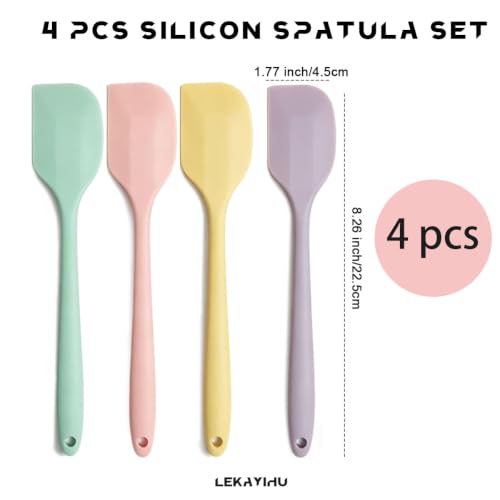 LEKAYIHU Mini Silicone Spatulas - 4 Pack, Heat Resistant, Non-Stick