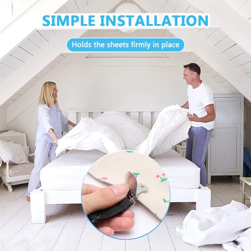 Adjustable Bed Sheet Fastener Kit with Non-Slip Clips - 6 Clips for All Mattress Sizes