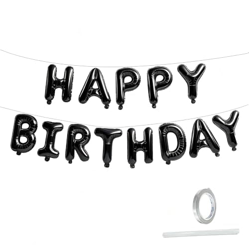 Happy Birthday Balloon Banner Set - 13 Black Foil Letter Balloons