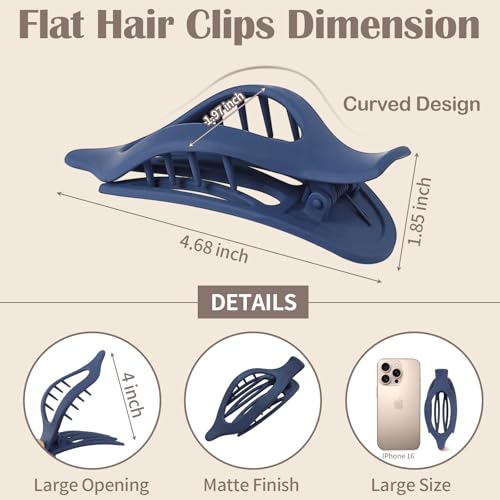 Mandydov Flat Hair Claw Clips 9 Pack Matte Large Lay-Flat Hair Accessories