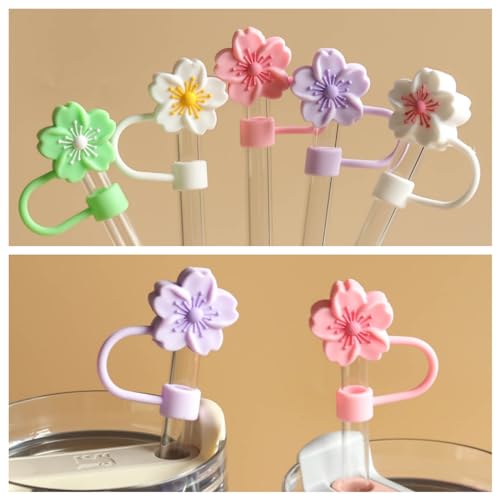 Flower Silicone Straw Covers for Stanley Cups - 5 Pack