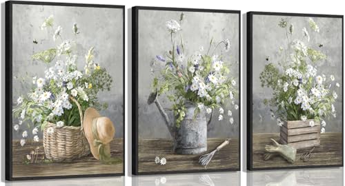 Country Daisy Wall Art - Vintage Floral Poster Print 12x16in