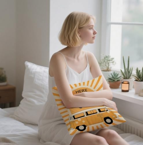 Retro Boho Van Throw Pillow Cover - 18x18 Inch Sunshine Decor
