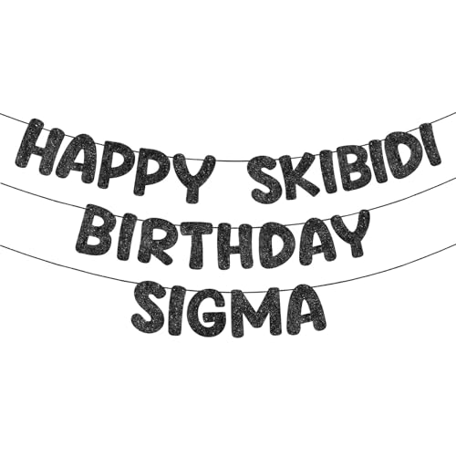 Pre-Strung Happy Skibidi Birthday Sigma Banner - Glittery Party Decoration