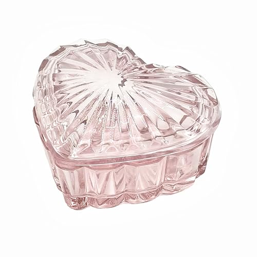 Heart Shaped Glass Jewelry Box for Rings & Earrings - Vintage Pink Organizer