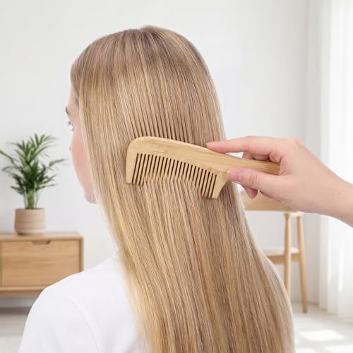 Natural Bamboo Wide Tooth Hair Comb Anti-Static Detangling Wood Comb