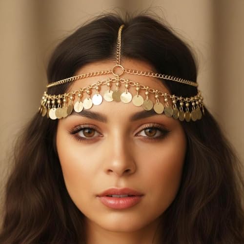 Gold Head Chain & Snake Charm Egyptian Headpiece for Costume & Prom