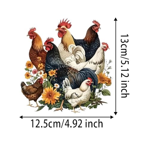 Vivid Chicken and Flower Vinyl Decal Stickers - 2 Pack, 4.92"x5.12"