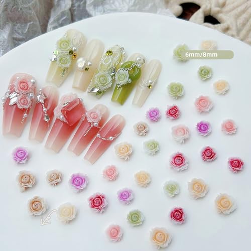 Qdsuh 100PCS 3D Resin Flower Nail Charms - Mixed Color Rose Manicure Art