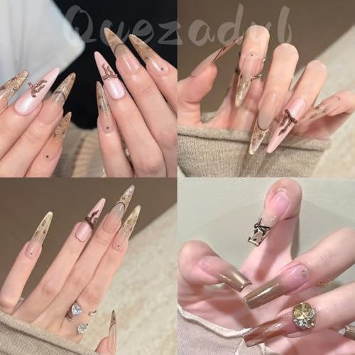 Quezadyl 300Pcs 3D Brown Bow Nail Art Charms Maillard Resin Bows