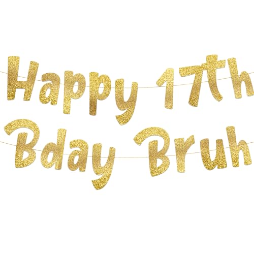 Pre-Strung Gold Glitter 17th Birthday Banner for Teens