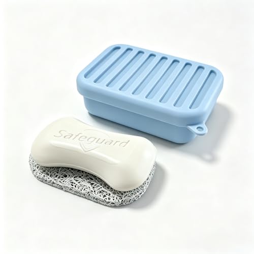 Leak-Proof Silicone Travel Soap Case with Lid & Drainage Pad - Fits Most Soap Bars
