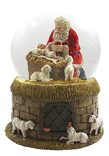 Santa and Baby Water Globe - Handcrafted Musical Christmas Decor 6 Inches
