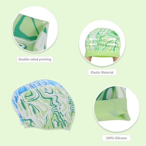 2 Pack Swim Cap Women Adult - Stylish Silicone Swim Cap for Long Hair - Waterproof Swim Caps for Girls Women - Comfortable Fit for Pool, Beach