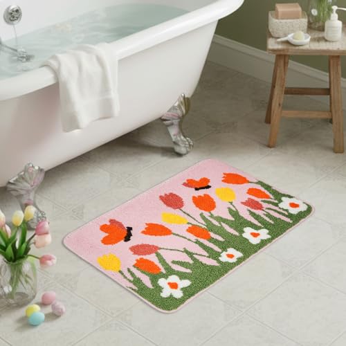 Spring Tulip Bath Mat - Non-Slip Bathroom Rug 17x27 Inch
