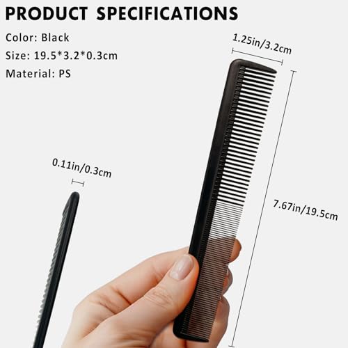 Zoolinn Portable Hair Comb Set 4-Pack - 7.67 Inch Fine Teeth Black