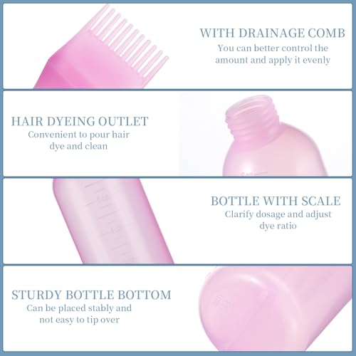 Pimoys 6oz Root Comb Hair Dye Bottle - Squeeze Dispenser with Graduated Scale