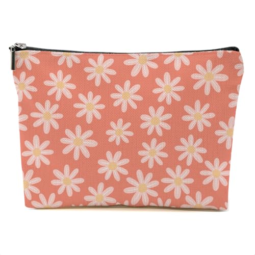 Vintage Daisy Floral Linen Makeup Bag Travel Cosmetic Organizer Pouch