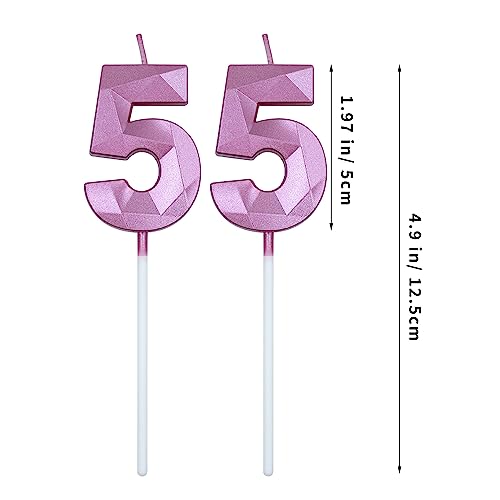 Pink 3D Diamond Shaped 55th Birthday Candles - Set of 2