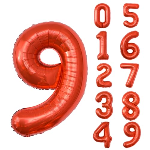40 Inch Red Number 9 Foil Balloon for Birthday Parties