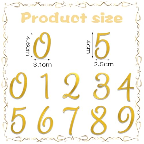 Gold Acrylic Number Cake Toppers Set (0-9) - 10 Pcs for Celebrations