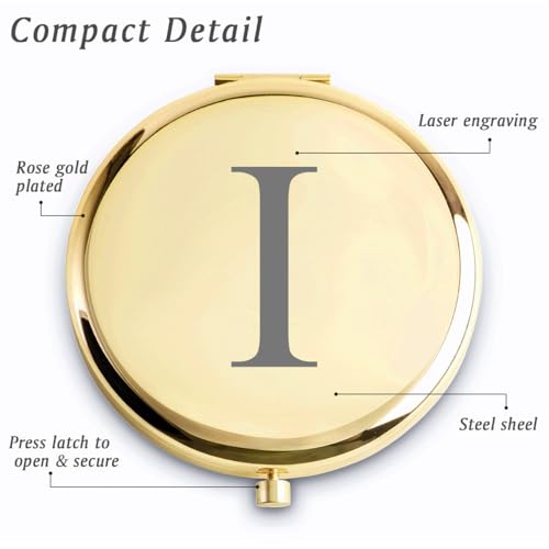 QUSTGO Personalized Monogram Compact Mirror - Custom Engraved Gift for Women