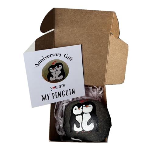 Hand-Painted Penguin Pebble Art Gift for Couples