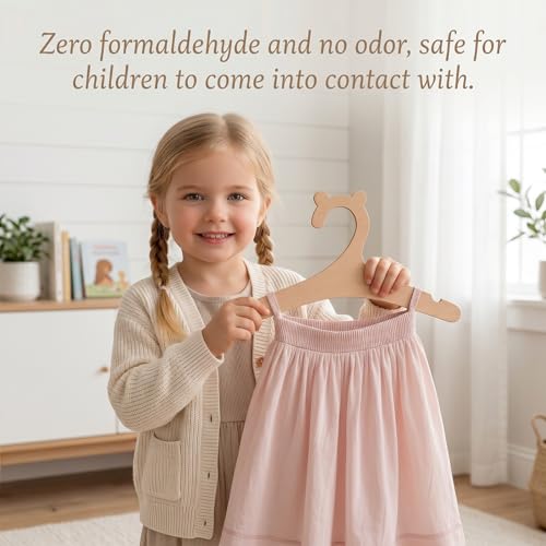 10 Pack Wooden Baby Hangers with Bear Ears - Non-Slip Toddler Clothes Storage