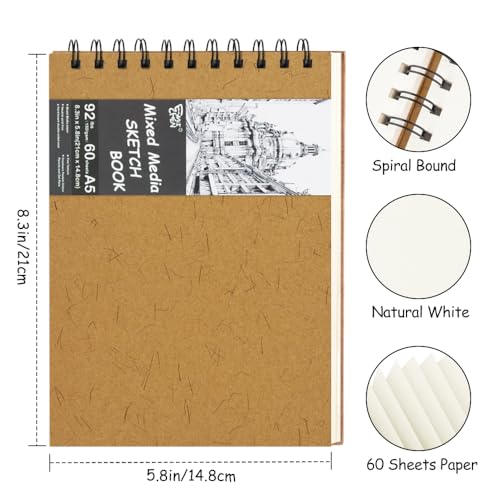 E-WEICHEN Mixed Media Sketchbook 8.3x5.8 Spiral Bound Drawing Pad