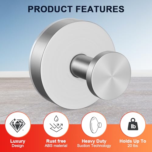 Canareen 2-Pack Suction Cup Stainless Steel Towel Hooks for Bathroom & Kitchen
