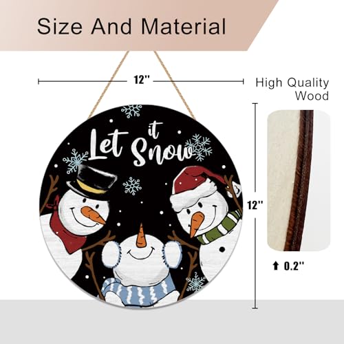 Let It Snow Snowman Door Sign - Winter Wooden Porch Holiday Decor