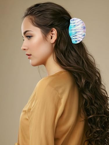 Fosrisix Large Seashell Hair Claw Clip Blue-Purple Striped Resin