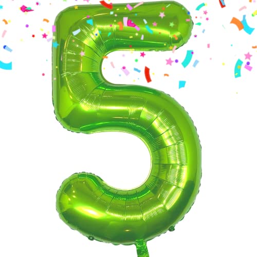 40 Inch Green Number 5 Balloon - 5th Birthday Party Decoration