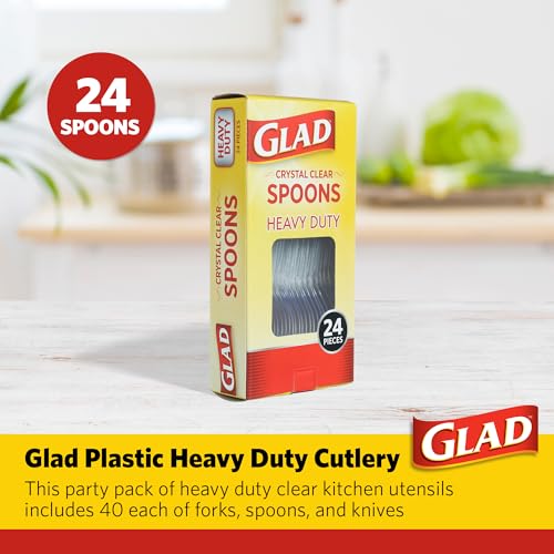 Glad Clear Disposable Plastic Spoons - 24 Count, Sturdy & Reusable