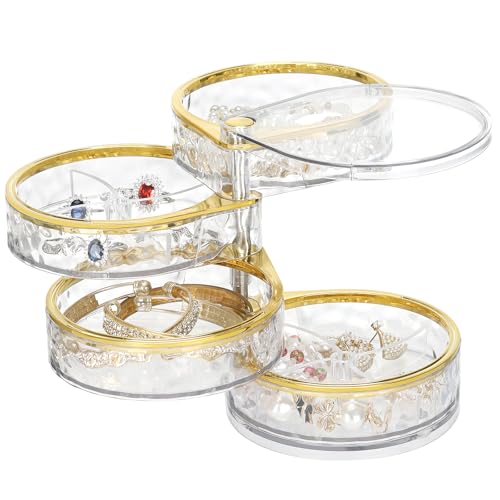 LETURE 4-Layer Rotatable Jewelry Organizer - Clear Storage Box for Rings, Earrings, Necklaces & More