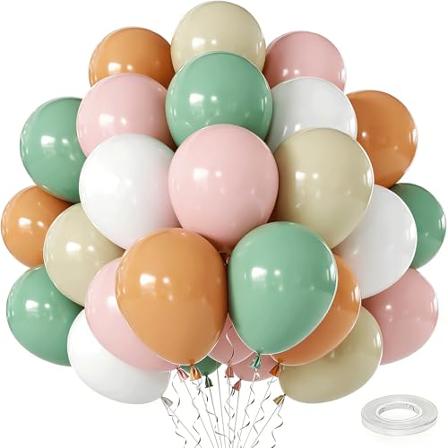 Sage Green and Pink Balloons 50 Pcs 12 Inch Boho Party Decorations