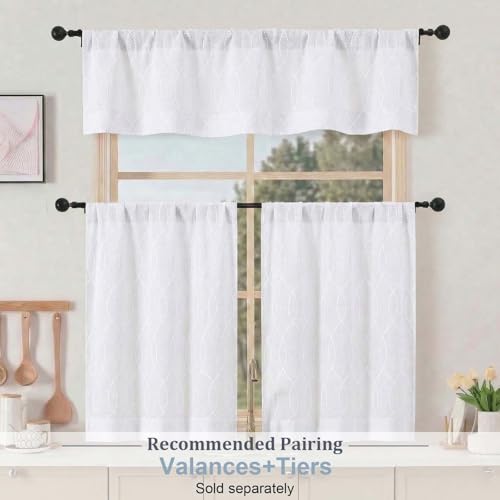 Natural Faux Linen Valance Curtain 52"W x 14"L - 3D Wave Line Design
