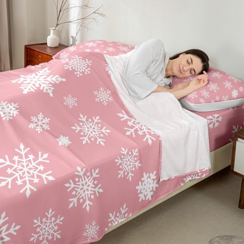 Kids Christmas Snowflake Bed Sheets Set Full Size - Deep Pink