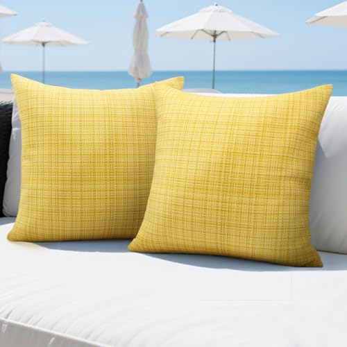 HADEEONG 18x18 Waterproof Outdoor Throw Pillow Covers, Yellow (Pack of 2)