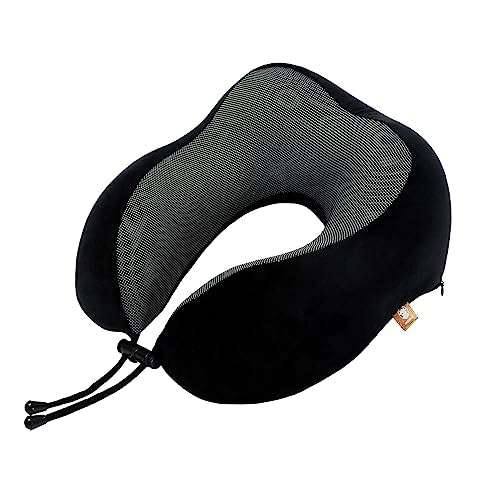 Makimoo Black Memory Foam Travel Pillow with 360° Support