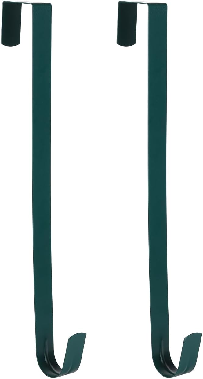 Sattiyrch 12" Wreath Hanger - Durable Steel Over The Door Hook for Front Door (Green, 2-Pack)