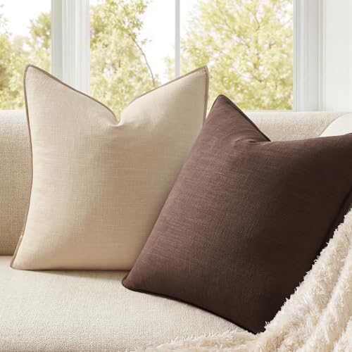 Pack of 4 Linen Lumbar Pillow Covers - 12x20 Inch Farmhouse Style