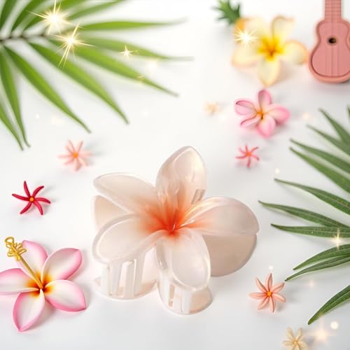 Myuiao White Plumeria Flower Hair Claw Clip - Hawaiian Hair Jaw Clip for Thin Hair