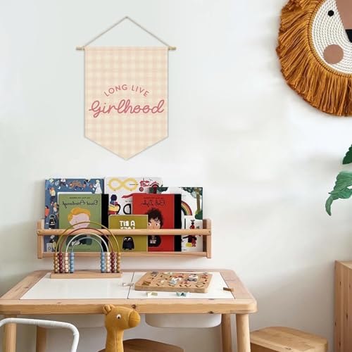 Girlhood Pink Checkered Wall Banner for Toddler Room Decor - 15x11in