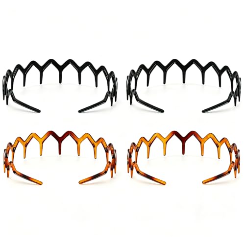 4Pcs Black Plastic Zigzag Headbands with Teeth Wavy Hair Combs