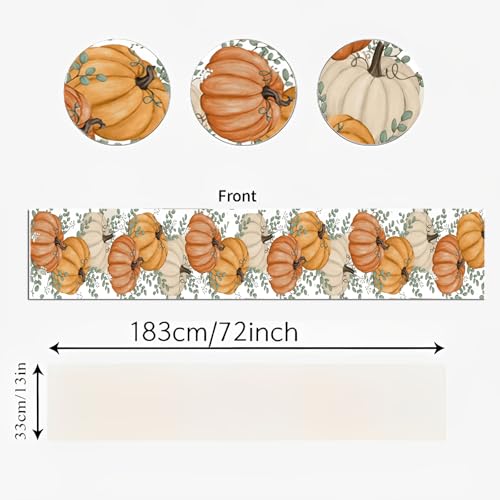 Orange Pumpkin Fall Table Runner 13x72 Inch Harvest Thanksgiving Decor
