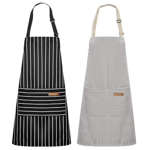 Syntus Adjustable Kitchen Apron - 2 Pack, Polycotton Stripe, Black & Brown